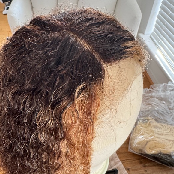 18 inch custom highlighted kinky curly wig| blonde highlight curly wig - Picture 7 of 9